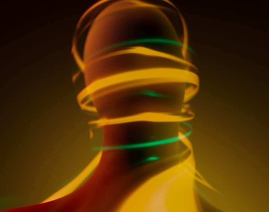 Abstract human form with swirling neon lights